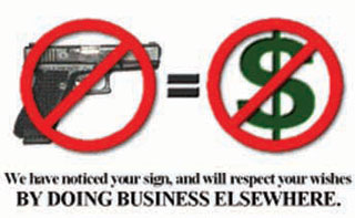 its-just-the-law-no-guns-no-money Carry License: The “No Guns, No Money” card politely informs the business that his sign drives away business.