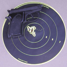 beretta-21a-bobcat-at-10-yards Concealed carry gun: At 10 yards the accuracy is exceptional. The group looks keyholed because the target was sitting at 45 degrees due to wind. Still, this would ruin a goblin’s day.