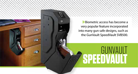 Biometric access has become a very popular feature incorporated into many gun safe designs, such as the GunVault SpeedVault SVB500. MSRP: $334.99.